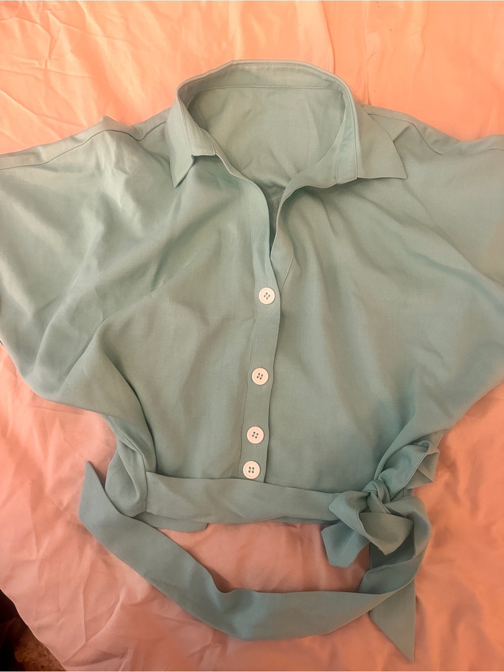 HALARA Light Aqua Button-Front Tie-Waist Women’s Top